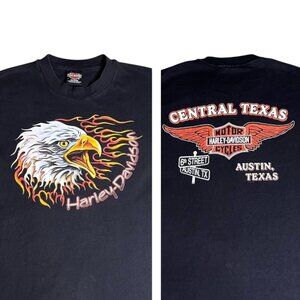 Rare Harley-Davidson Flaming Eagle T-Shirt Austin TX 90s R.K. Stratman USA Large